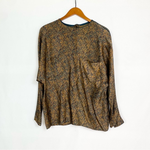 LINDA ALLARD for Ellen Tracy Silk Long Sleeve Pocket Blouse Round Neck Blouse - Picture 1 of 5